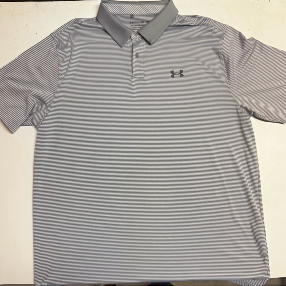 NWOT Under Armour Men's Gray Striped Polo Shirt
